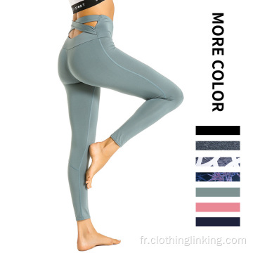 Femmes taille haute pantalon de yoga ceinture croisée